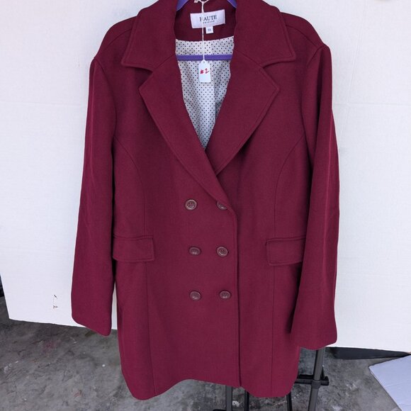 Haute Edition Women’s Maroon Wool Blend Coat – Size 3X – Polka Dot Lining - Picture 5 of 7